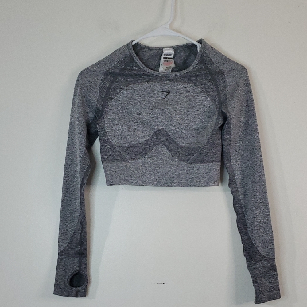 Gymshark Flex Longsleeve Crop Top Size Medium Grey Keyhole Back